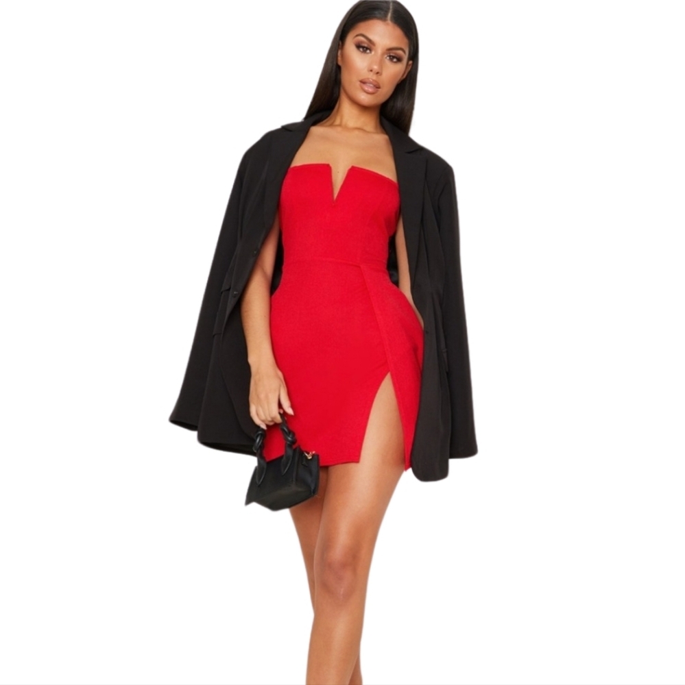 Shein 1X Elegant Red Strapless Mini Dress Party Sexy Wedding Guest AC-2617